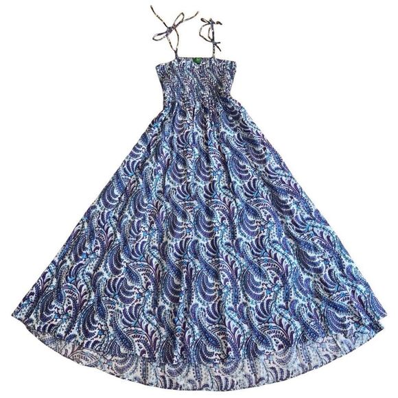 J. Crew Smocked Linen-Blend Bandeau Beach Dress in Purple Paisley Size Large - Picture 3 of 10